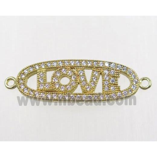 raw Brass LOVE connector pave zircon