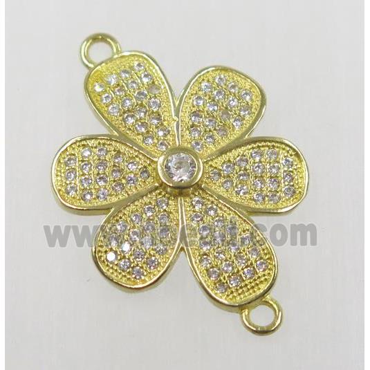 raw Brass flower connector paved zircon