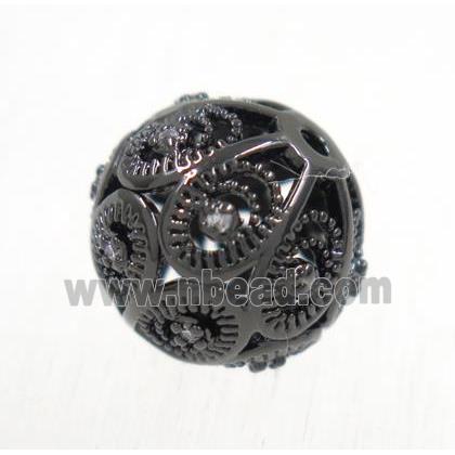 round copper beads pave zircon, black plated