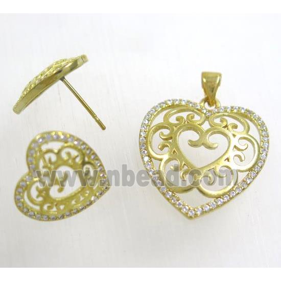 Raw Brass pendant and earring studs paved zircon