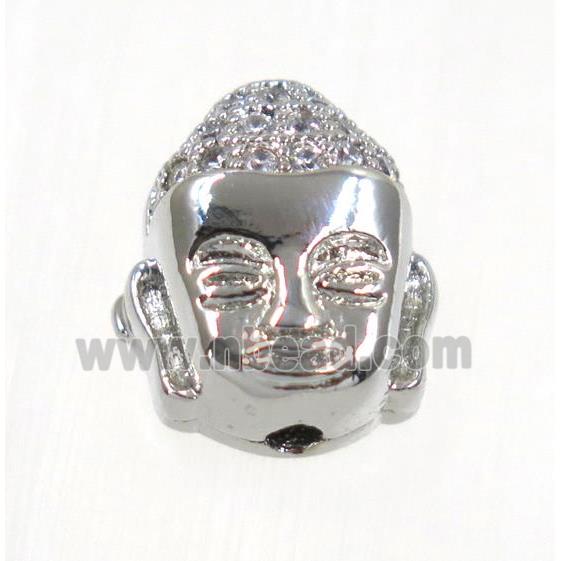 copper buddha beads paved zircon, platinum plated