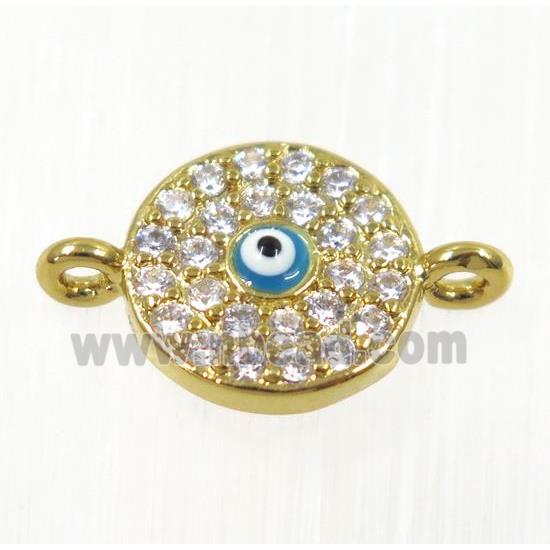 copper evil eye connector paved zircon, gold plated