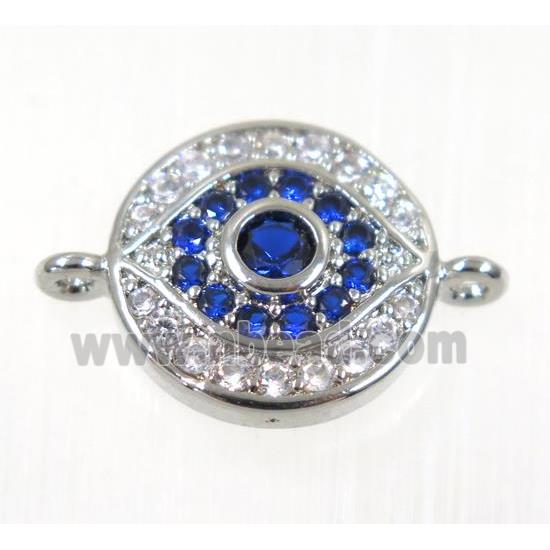 copper evil eye connector paved zircon, platinum plated