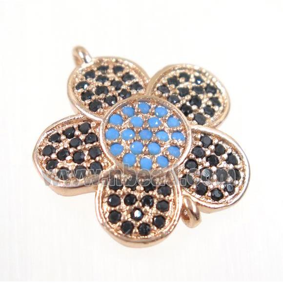 copper flower connector paved zircon, rose gold