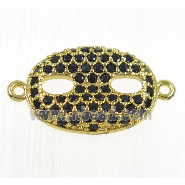 copper eye protection connector paved black zircon, gold plated