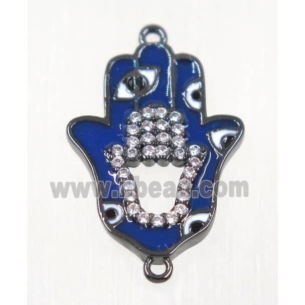 copper Hamsahand connector paved zircon with evil eye, black plated