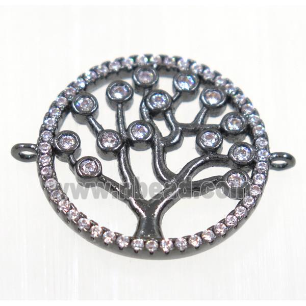 copper Tree Of Life connector paved zircon, black plated