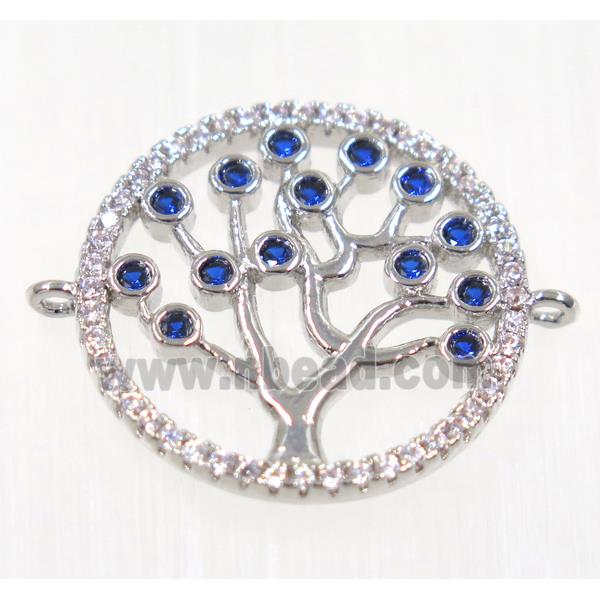 copper Tree Of Life connector paved zircon, platinum plated