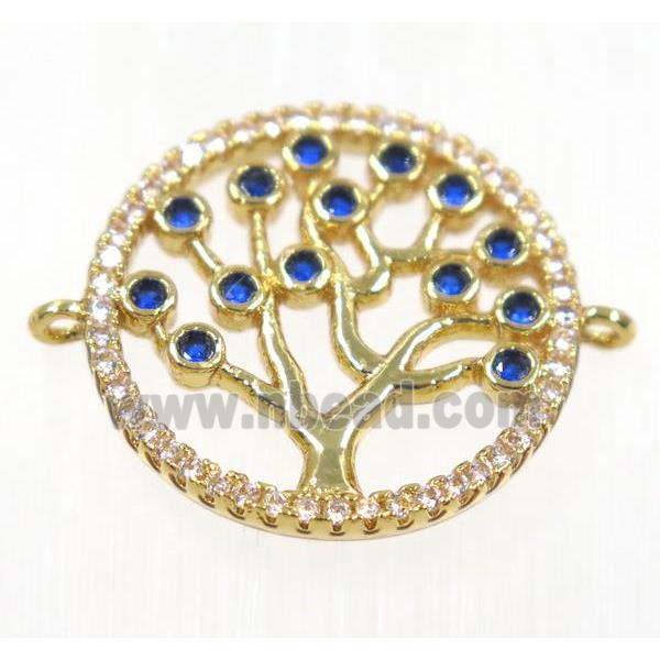 copper Tree Of Life connector paved zircon, gold plated