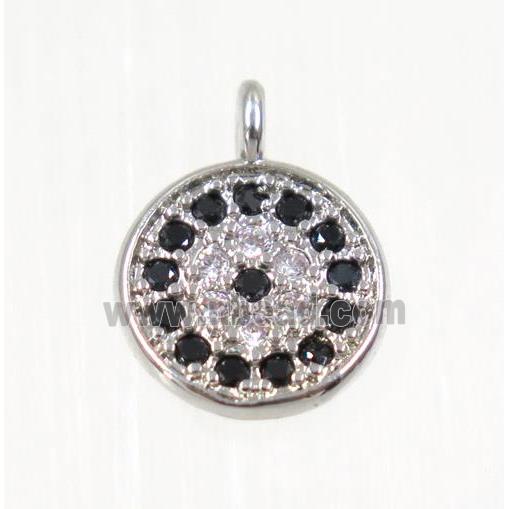 copper Circle pendant paved zircon, platinum plated