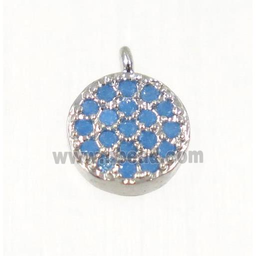 copper Circle pendant paved zircon, platinum plated