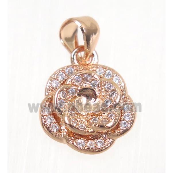 copper flower pendant paved zircon, rose gold