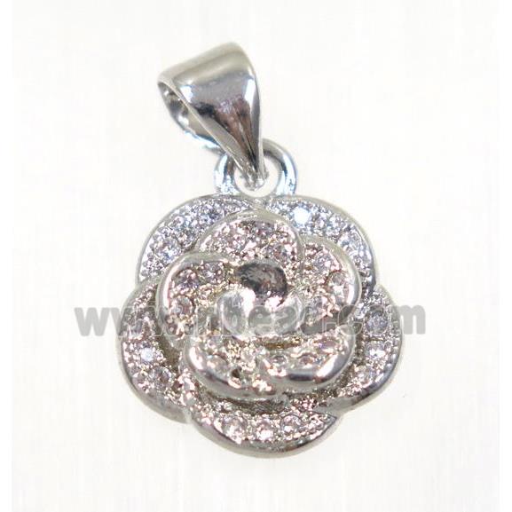 copper flower pendant paved zircon, platinum plated