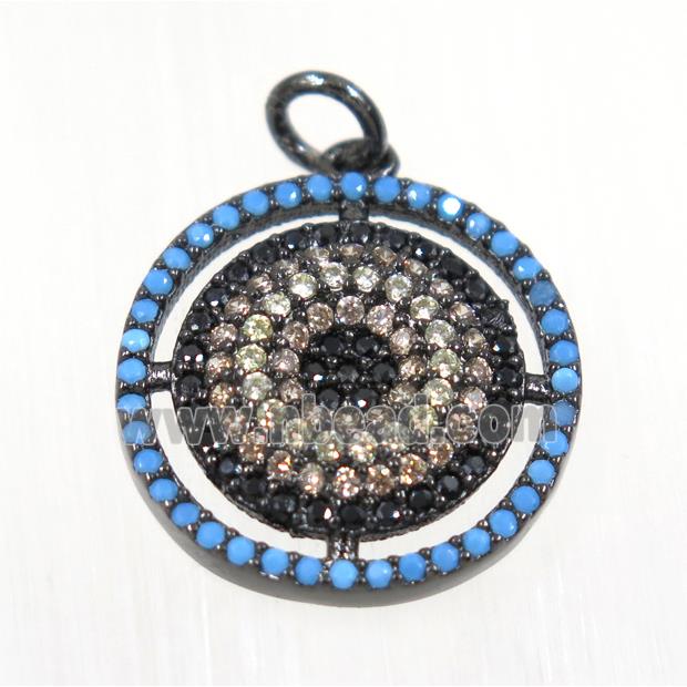 copper Circle pendant paved zircon, black plated