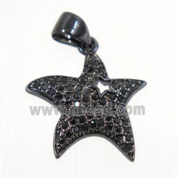 copper Star pendant paved zircon, black plated