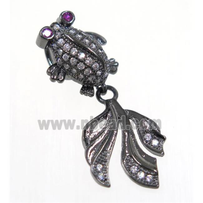 copper GoldFish pendant paved zircon, black plated