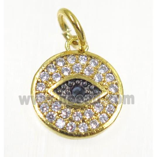 copper Evil eye pendant paved zircon, gold plated