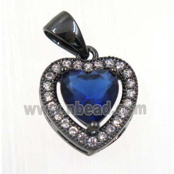 copper Heart pendant paved blue zircon, black plated