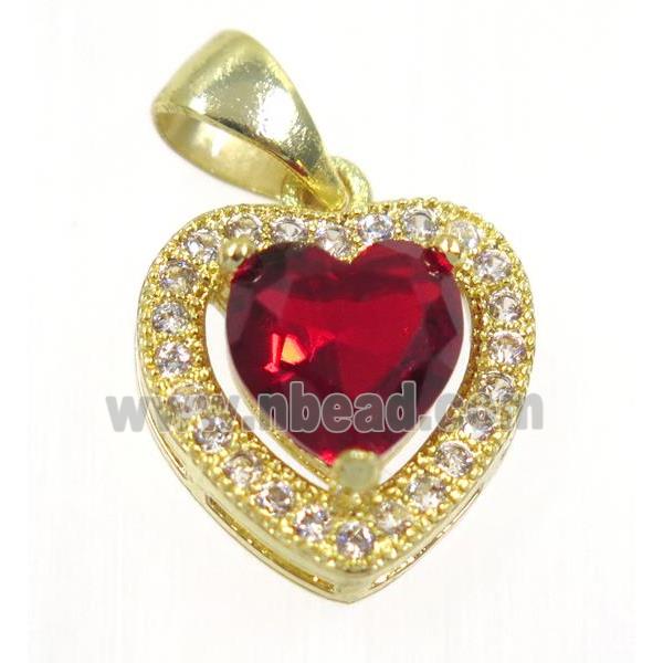 copper Heart pendant paved red zircon, gold plated