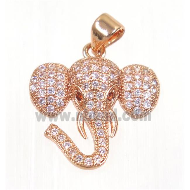 copper elephant pendant paved zircon, rose gold