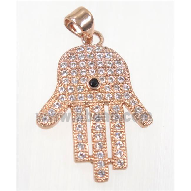 copper Hamsahand pendant paved zircon, rose gold