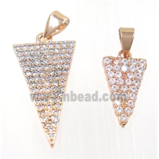 copper Triangle pendant paved zircon, rose gold