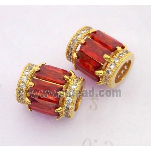 copper tube beads pave zircon, gold plated