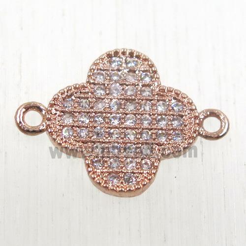 copper connector paved zircon, four-leaf Clover, rose gold