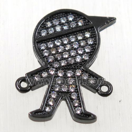 copper boy connector paved zircon, cartoon, black plated