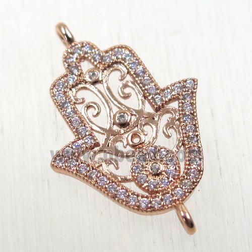 copper hamsahand connector paved zircon, rose gold