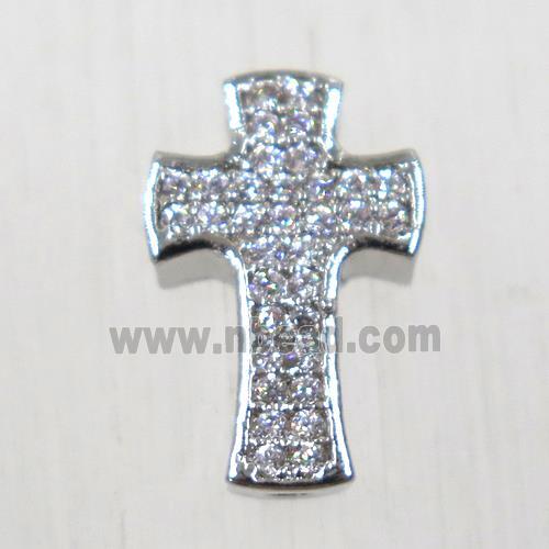 copper cross beads pave zircon, platinum plated