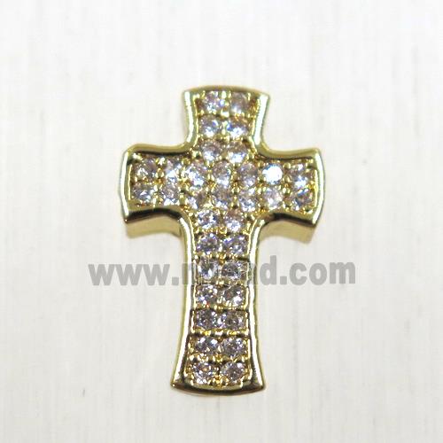 copper cross beads pave zircon, gold plated