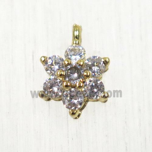 copper flower pendant paved zircon, gold plated