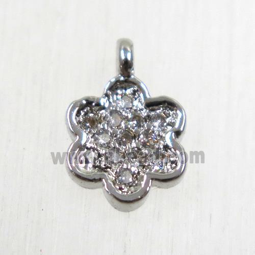 copper flower pendant paved zircon, platinum plated