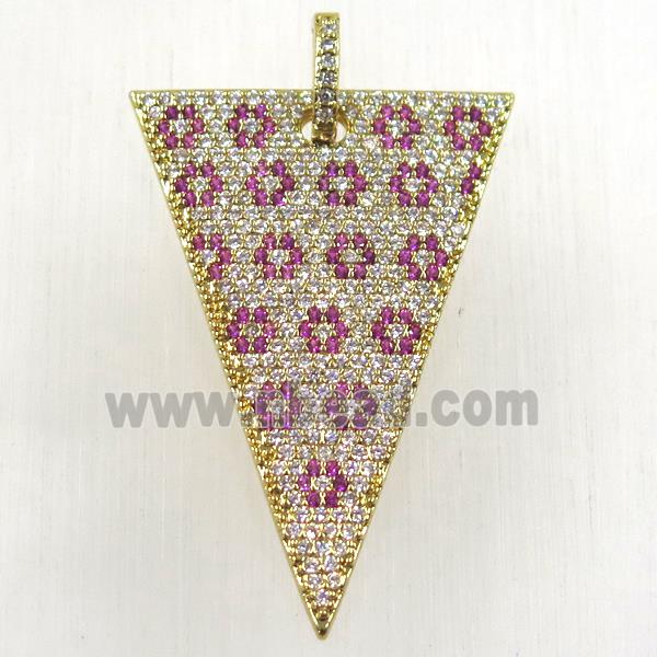 copper triangle pendant paved zircon, gold plated