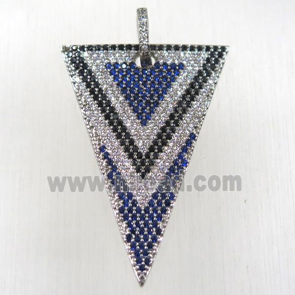 copper triangle pendant paved zircon, platinum plated