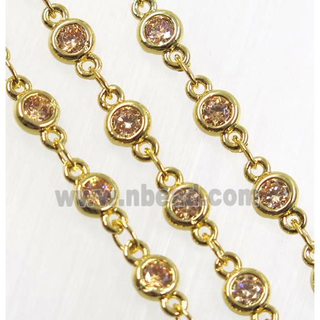 champagne zircon, copper chain, gold plated