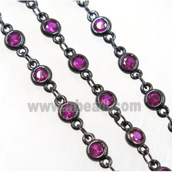 hotpink zircon, copper chain, black plated