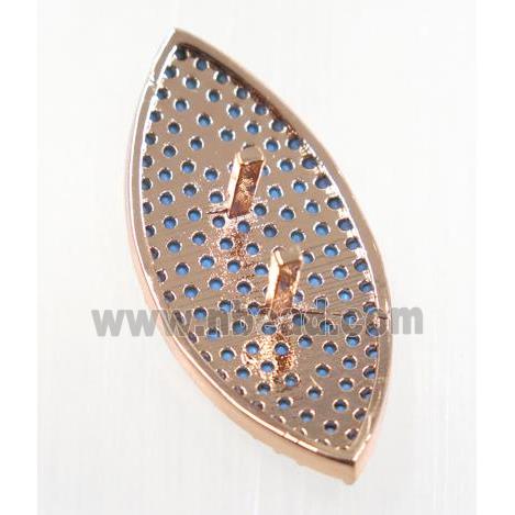 copper charm pave zircon, rose gold, turq