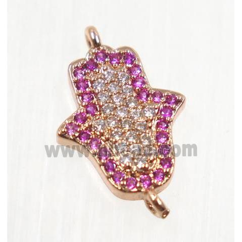 copper hamsahand connector pave zircon, rose gold