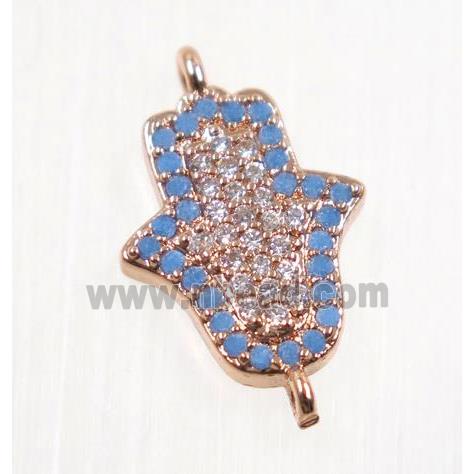 copper hamsahand connector pave zircon, rose gold