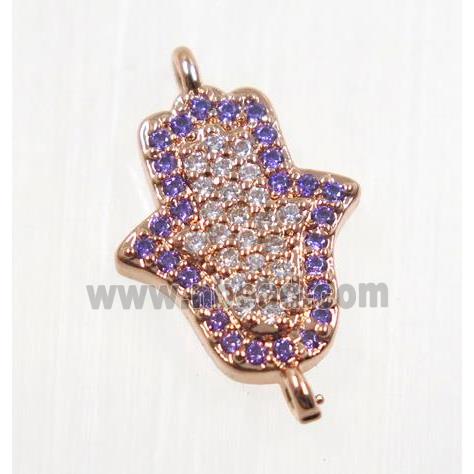 copper hamsahand connector pave zircon, rose gold