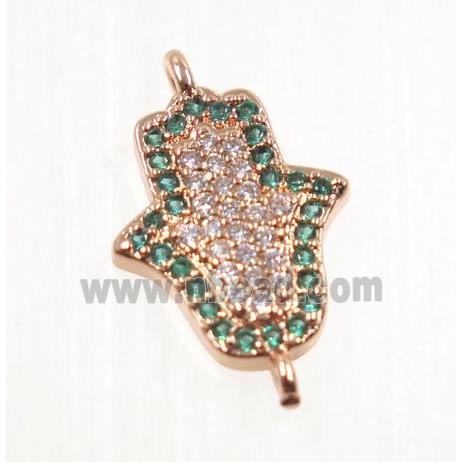 copper hamsahand connector pave zircon, rose gold