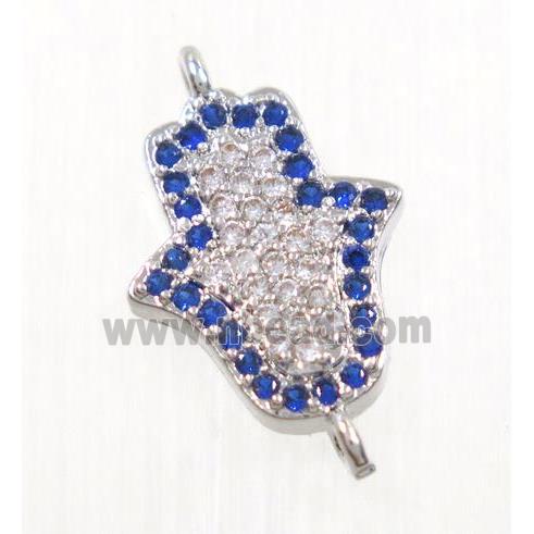 copper hamsahand connector pave zircon, platinum plated