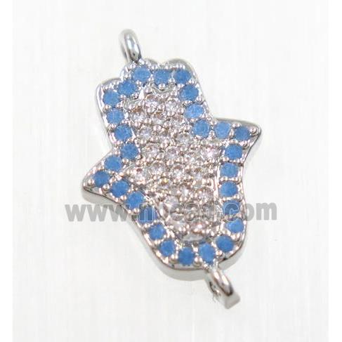 copper hamsahand connector pave zircon, platinum plated