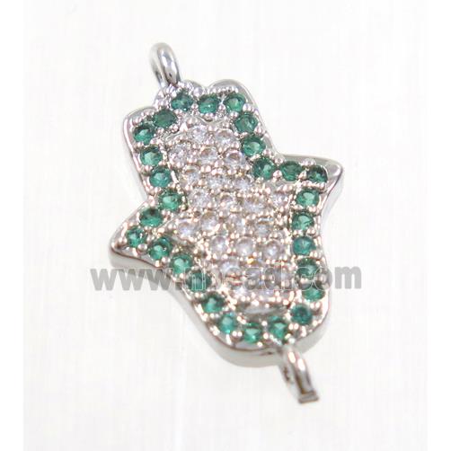 copper hamsahand connector pave zircon, platinum plated