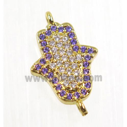 copper hamsahand connector pave zircon, gold plated