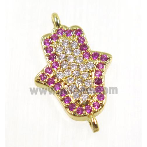 copper hamsahand connector pave zircon, gold plated