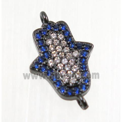 copper hamsahand connector pave zircon, black plated