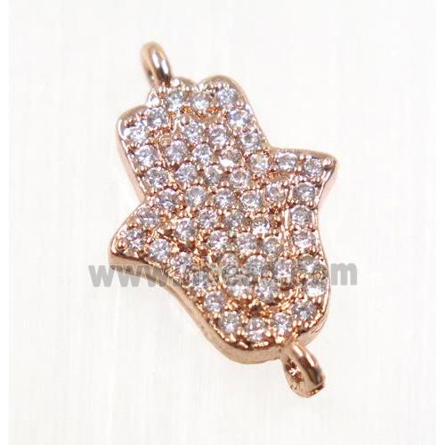 copper hamsahand connector pave zircon, rose gold